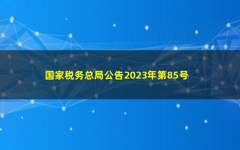 国家税务总局公告2023年第85号