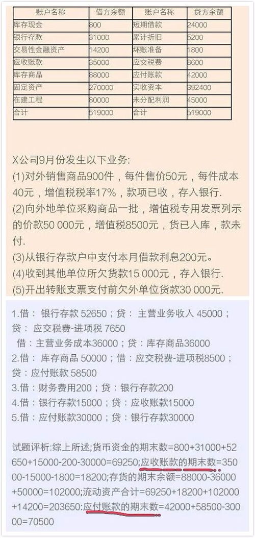 关于应收账款应付账款余额的计算 